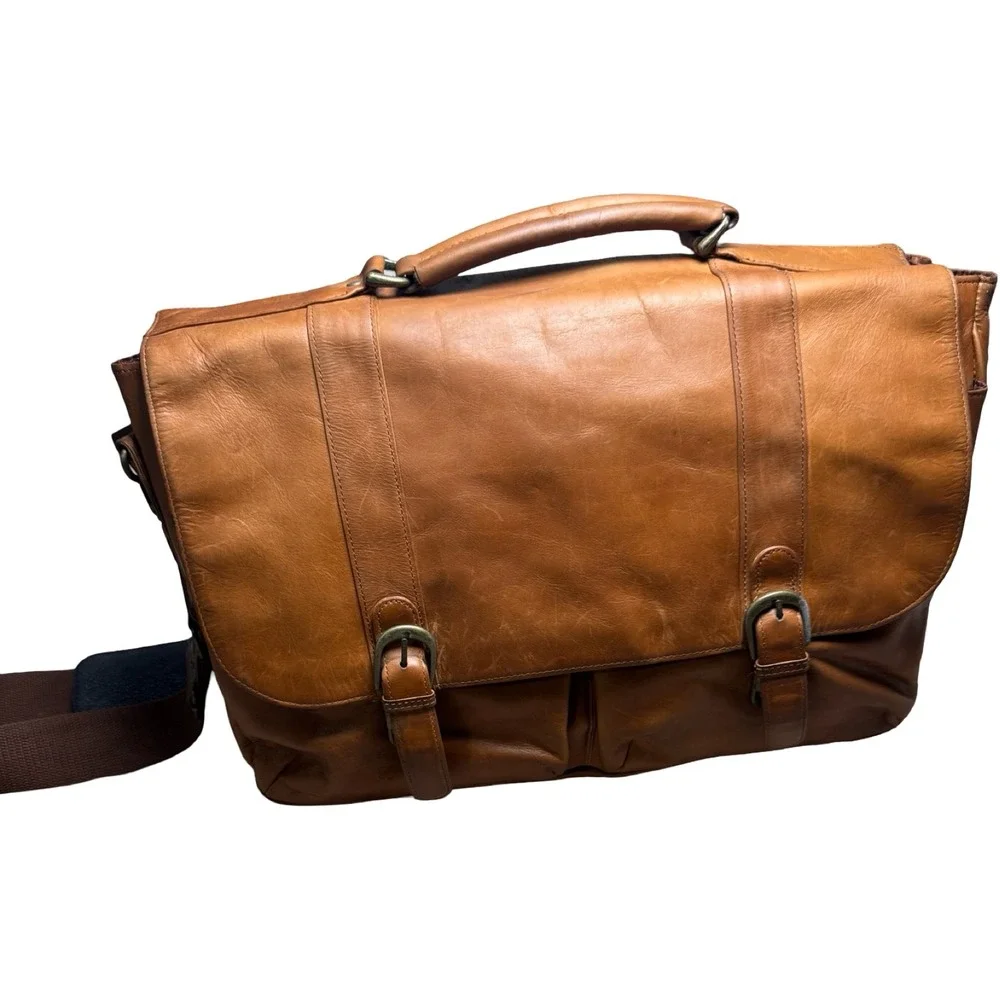 Leather Messenger Briefcase Laptop Bag Brown Satchel Crossbody Unisex Satchel